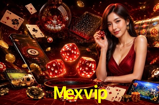 Una escena digital vívida inspirada en casino con Mexvip mostrado prominentemente, luces brillantes, fichas, cartas y acentos dorados.