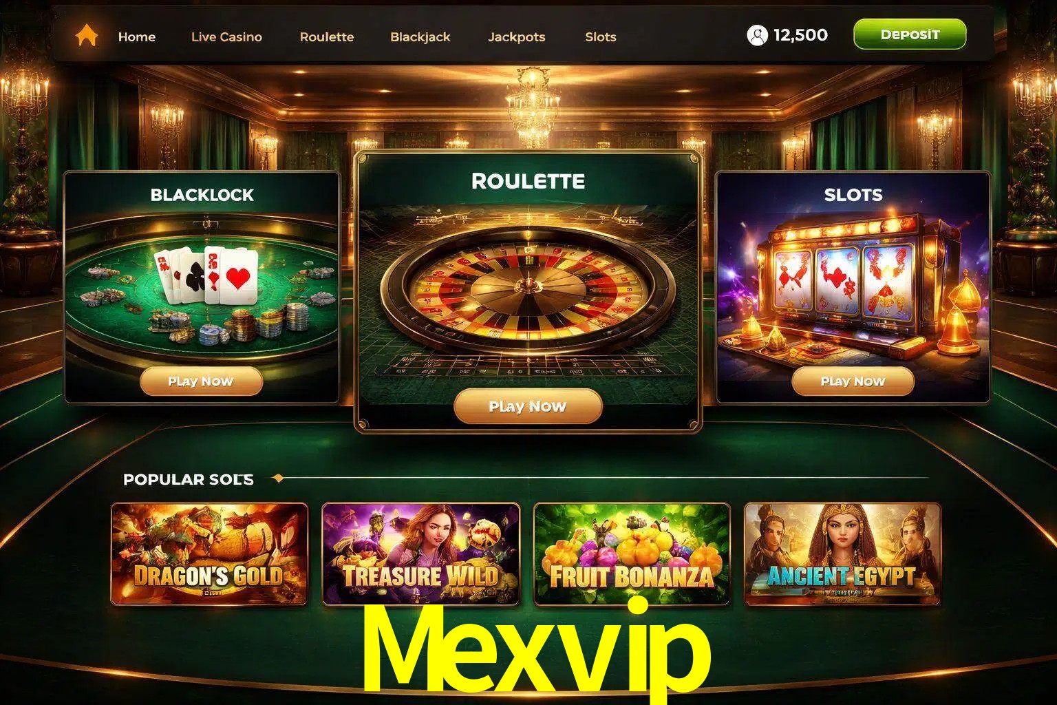Vista de la plataforma Mexvip Casino mostrando categorías organizadas de juegos en línea